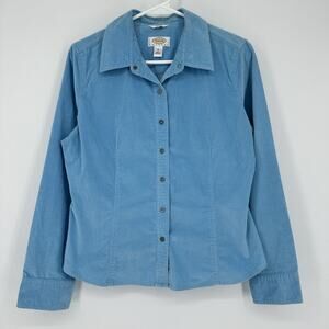 Talbots Jacket Womens Medium Blue Corduroy Stretch Button Up Long Sleeve Petites